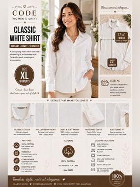 CODE Women’s Size 12 White 100% Cotton Long Sleeve Button Front Shirt